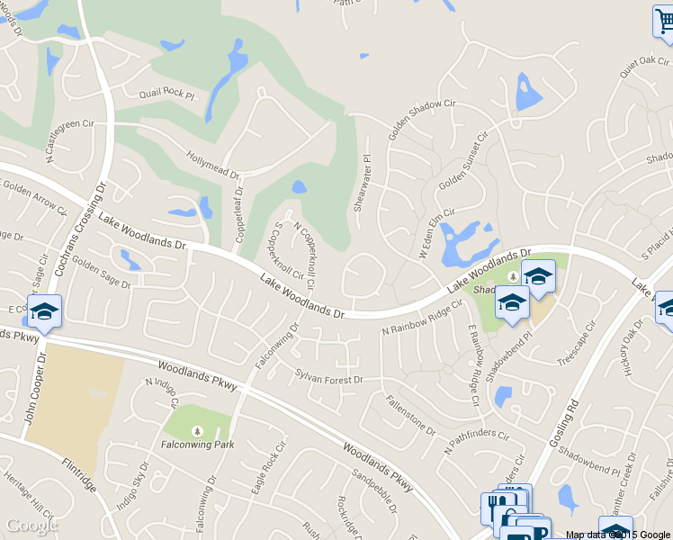 map of restaurants, bars, coffee shops, grocery stores, and more near 86 West Wedgemere Circle in Spring