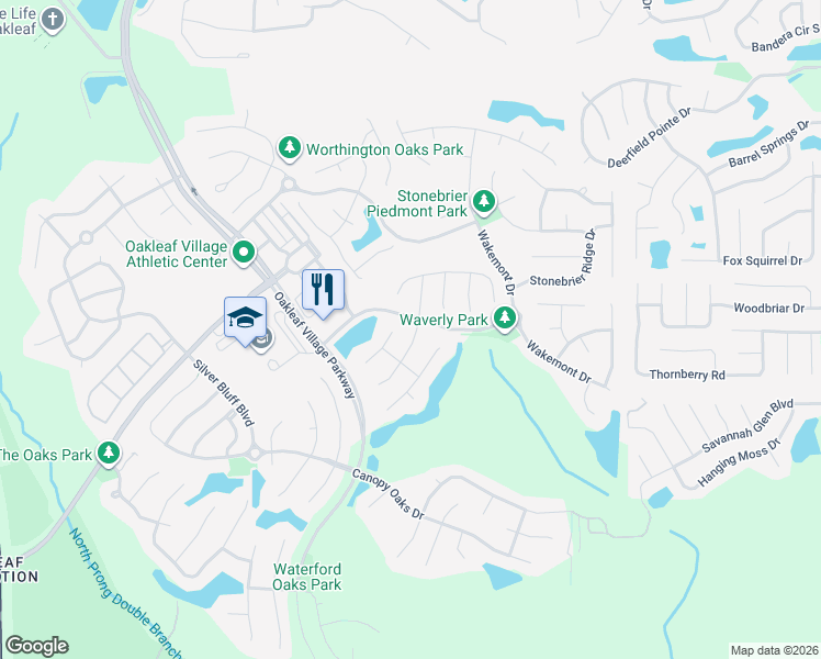 map of restaurants, bars, coffee shops, grocery stores, and more near 736 Bellshire Drive in Orange Park
