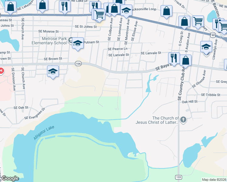 map of restaurants, bars, coffee shops, grocery stores, and more near 1104 SE Magnolia Ln in Lake City