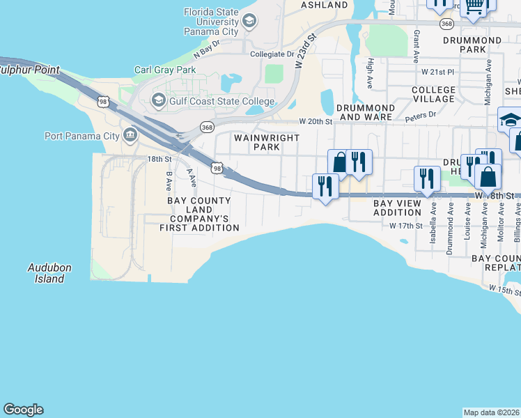 map of restaurants, bars, coffee shops, grocery stores, and more near 1718 Stephens Ave in Panama City