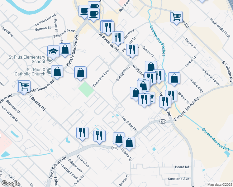 map of restaurants, bars, coffee shops, grocery stores, and more near in Lafayette