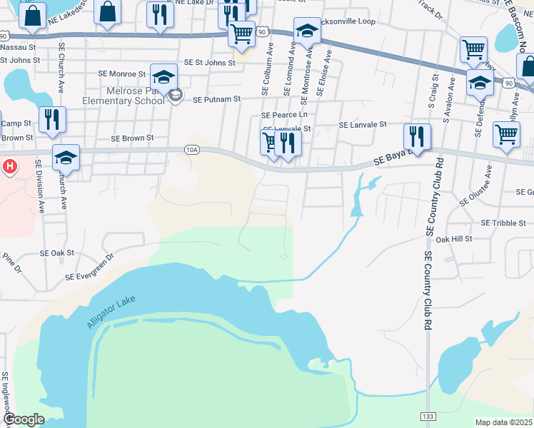 map of restaurants, bars, coffee shops, grocery stores, and more near 1104 SE Magnolia Ln in Lake City