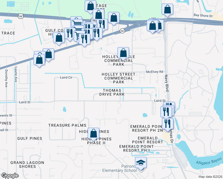 map of restaurants, bars, coffee shops, grocery stores, and more near 7706 Kingman Street in Panama City Beach