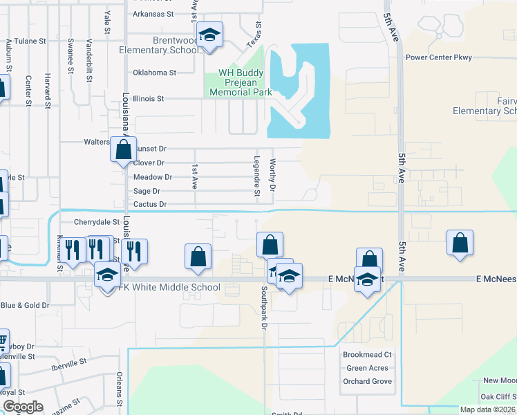 map of restaurants, bars, coffee shops, grocery stores, and more near 1608 Cactus Dr in Lake Charles