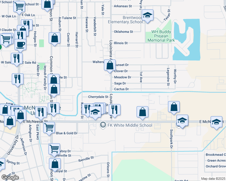 map of restaurants, bars, coffee shops, grocery stores, and more near 4401 Louisiana Avenue in Lake Charles