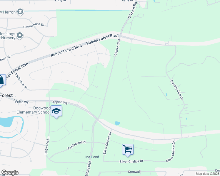 map of restaurants, bars, coffee shops, grocery stores, and more near Galaxy Boulevard in New Caney