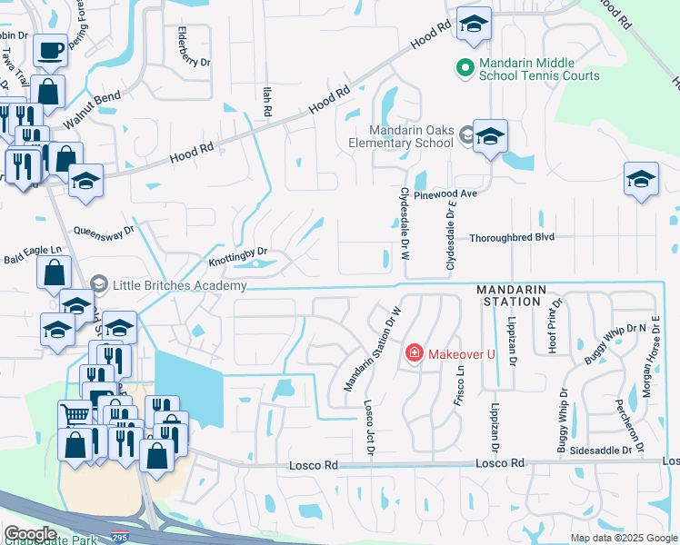 map of restaurants, bars, coffee shops, grocery stores, and more near 10768 John Randolph Dr in Jacksonville