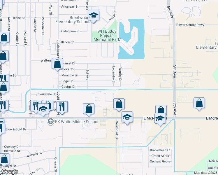 map of restaurants, bars, coffee shops, grocery stores, and more near 1608 Cactus Drive in Lake Charles