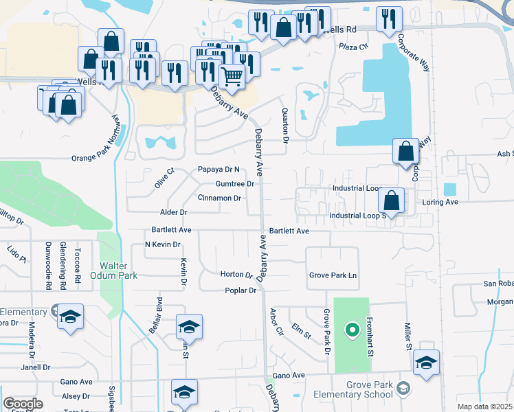 map of restaurants, bars, coffee shops, grocery stores, and more near 1692 Papaya Court in Orange Park