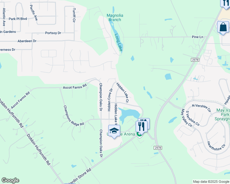 map of restaurants, bars, coffee shops, grocery stores, and more near 28907 Hidden Lake West in Magnolia