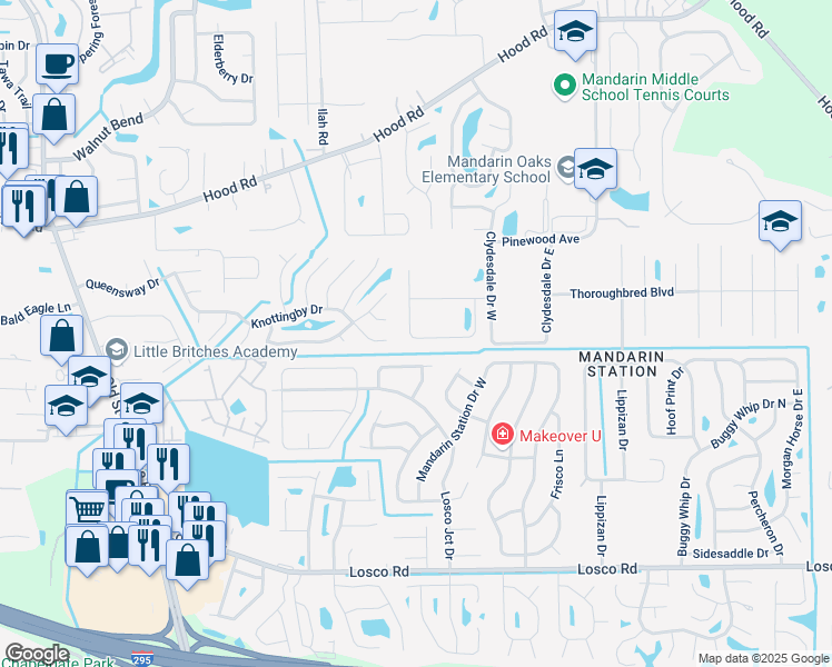 map of restaurants, bars, coffee shops, grocery stores, and more near 10768 John Randolph Dr in Jacksonville