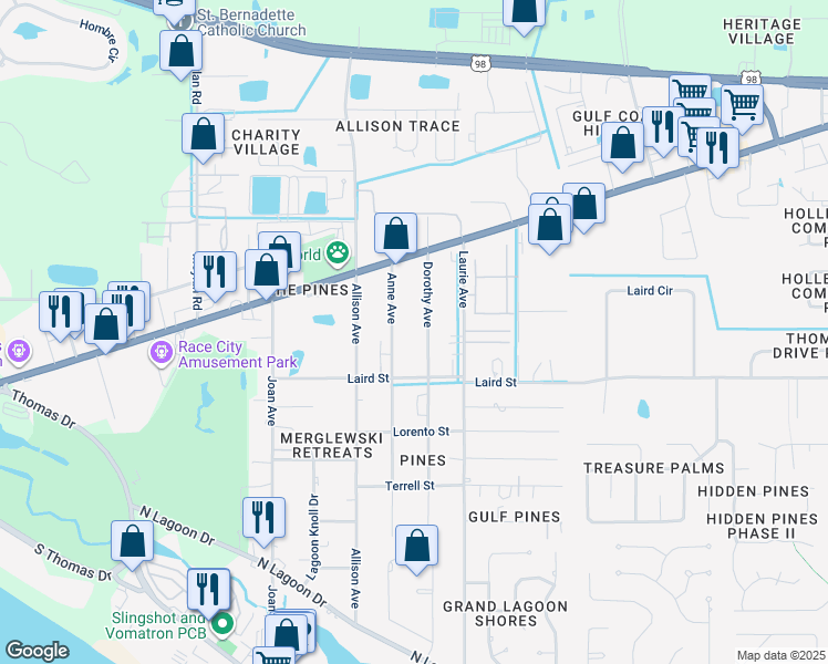 map of restaurants, bars, coffee shops, grocery stores, and more near 2201 Dorothy Avenue in Panama City Beach
