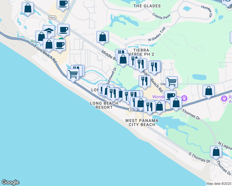 map of restaurants, bars, coffee shops, grocery stores, and more near 5080 Henley Drive in Panama City Beach