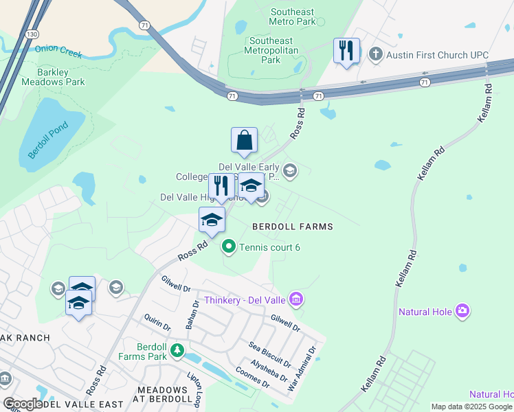 map of restaurants, bars, coffee shops, grocery stores, and more near 5201 Ross Road in Del Valle
