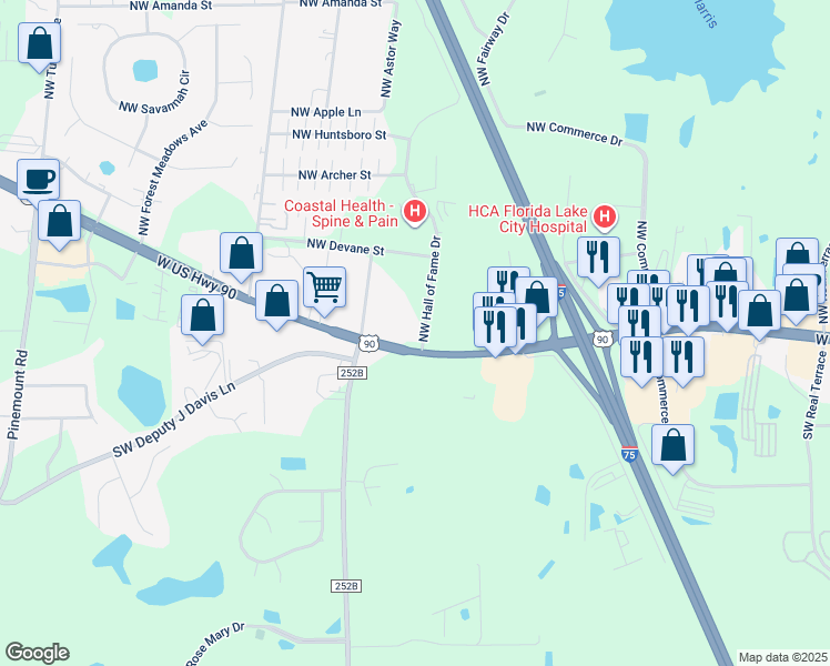 map of restaurants, bars, coffee shops, grocery stores, and more near 3835 Hwy 90 in Lake City