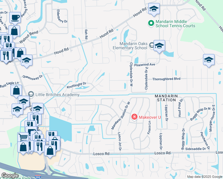 map of restaurants, bars, coffee shops, grocery stores, and more near 10768 John Randolph Dr in Jacksonville