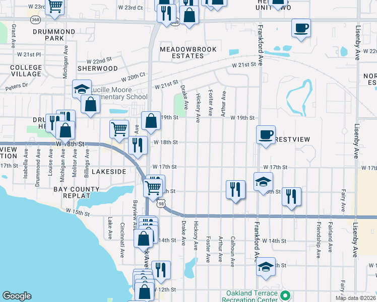 map of restaurants, bars, coffee shops, grocery stores, and more near 1708 Drake Avenue in Panama City