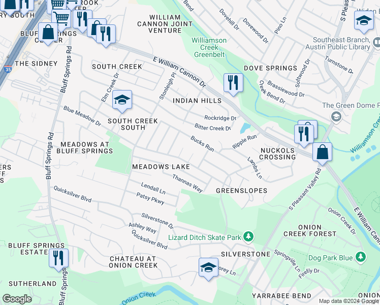 map of restaurants, bars, coffee shops, grocery stores, and more near 6906 Deep Circle in Austin