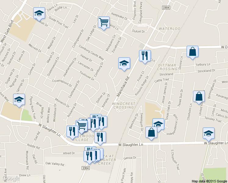 map of restaurants, bars, coffee shops, grocery stores, and more near 9206 Sedgemoor Trail in Austin