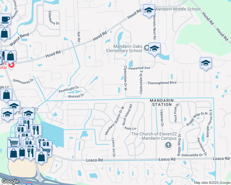 map of restaurants, bars, coffee shops, grocery stores, and more near 10805 John Randolph Dr in Jacksonville