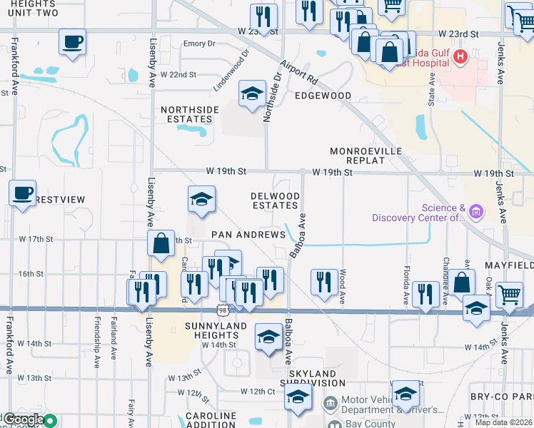 map of restaurants, bars, coffee shops, grocery stores, and more near 1524 Degama Ave in Panama City