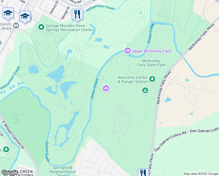 map of restaurants, bars, coffee shops, grocery stores, and more near Onion Creek Trail in Austin
