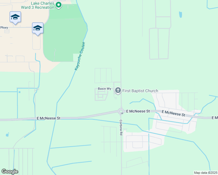 map of restaurants, bars, coffee shops, grocery stores, and more near 3056 Basin Way in Lake Charles