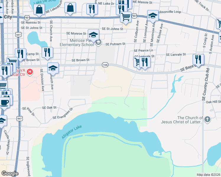 map of restaurants, bars, coffee shops, grocery stores, and more near 600 Southeast Sycamore Terrace in Lake City