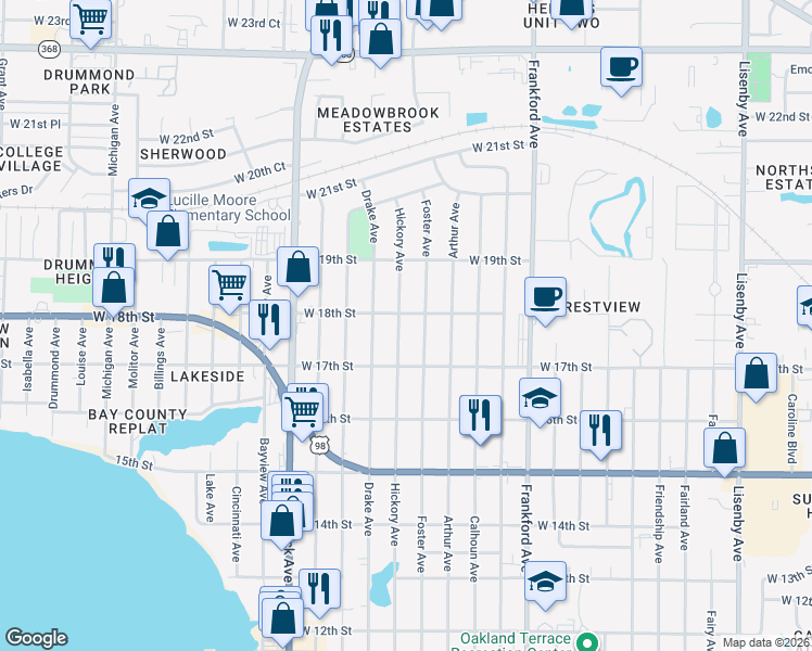 map of restaurants, bars, coffee shops, grocery stores, and more near 1709 Foster Avenue in Panama City