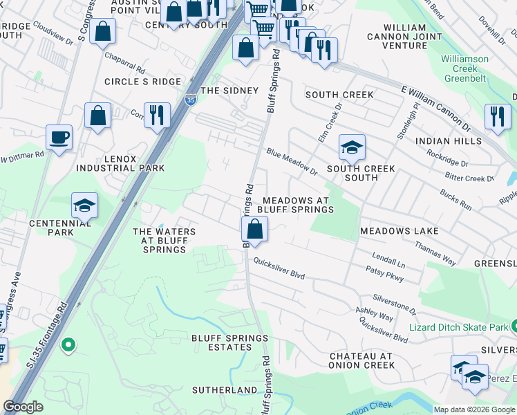 map of restaurants, bars, coffee shops, grocery stores, and more near 2007 Tranquilo Trail in Austin