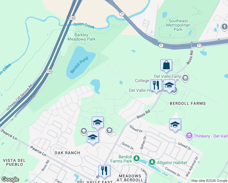 map of restaurants, bars, coffee shops, grocery stores, and more near 4913 Easton Lane in Del Valle