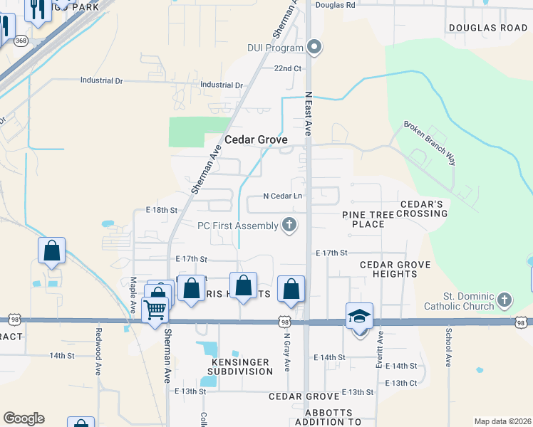 map of restaurants, bars, coffee shops, grocery stores, and more near 2531 South Cedar Lane in Panama City