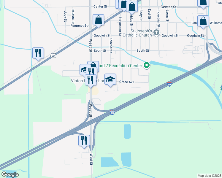 map of restaurants, bars, coffee shops, grocery stores, and more near 1603 Penny Drive in Vinton