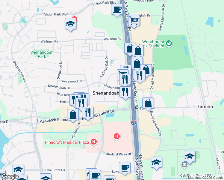 map of restaurants, bars, coffee shops, grocery stores, and more near in Shenandoah