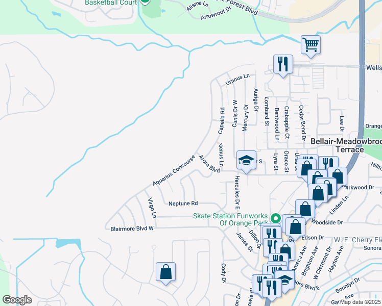 map of restaurants, bars, coffee shops, grocery stores, and more near 438 Aurora Boulevard in Orange Park