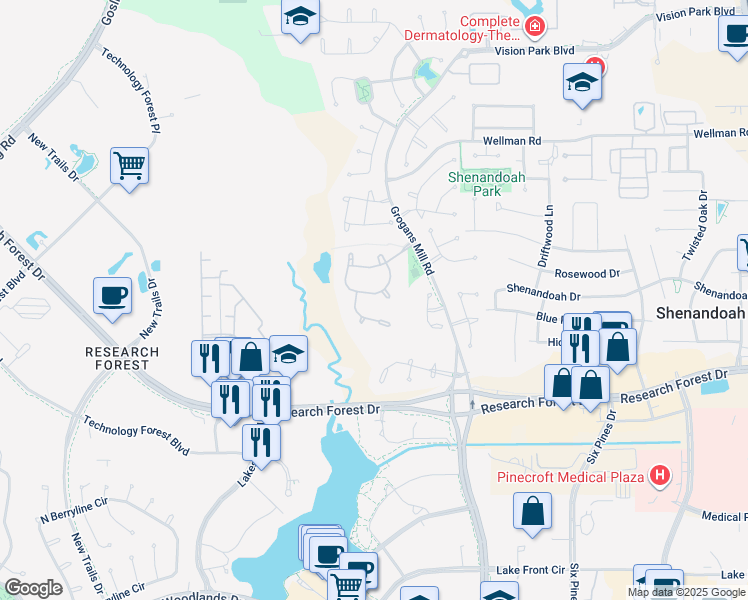 map of restaurants, bars, coffee shops, grocery stores, and more near 40 South Parkgate Circle in Shenandoah