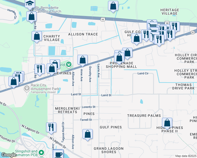 map of restaurants, bars, coffee shops, grocery stores, and more near 2309 Laurie Avenue in Panama City