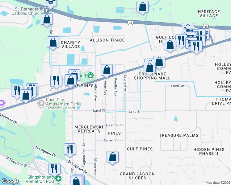 map of restaurants, bars, coffee shops, grocery stores, and more near 2208 Dorothy Avenue in Panama City Beach