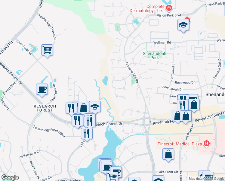 map of restaurants, bars, coffee shops, grocery stores, and more near 34 Pine Brook Court in Shenandoah