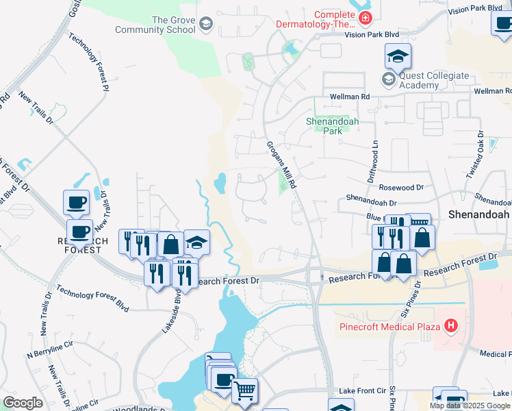 map of restaurants, bars, coffee shops, grocery stores, and more near 40 South Parkgate Circle in Shenandoah
