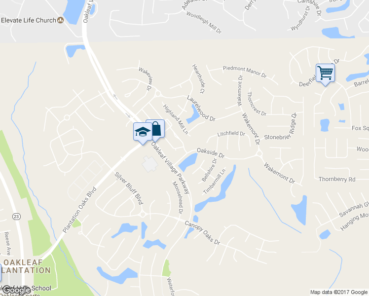 map of restaurants, bars, coffee shops, grocery stores, and more near 3330 Village Oaks Lane in Orange Park