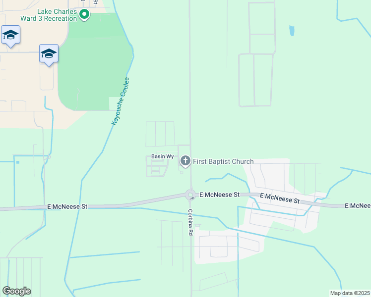 map of restaurants, bars, coffee shops, grocery stores, and more near 3097 James Court in Lake Charles
