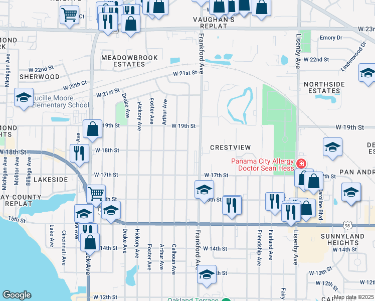 map of restaurants, bars, coffee shops, grocery stores, and more near 2200 West 18th Street in Panama City