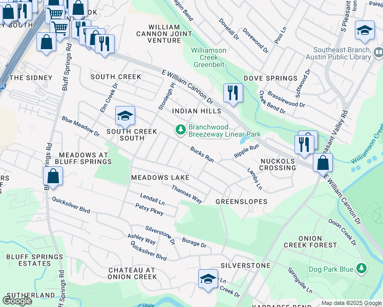 map of restaurants, bars, coffee shops, grocery stores, and more near 4402 Bucks Run in Austin