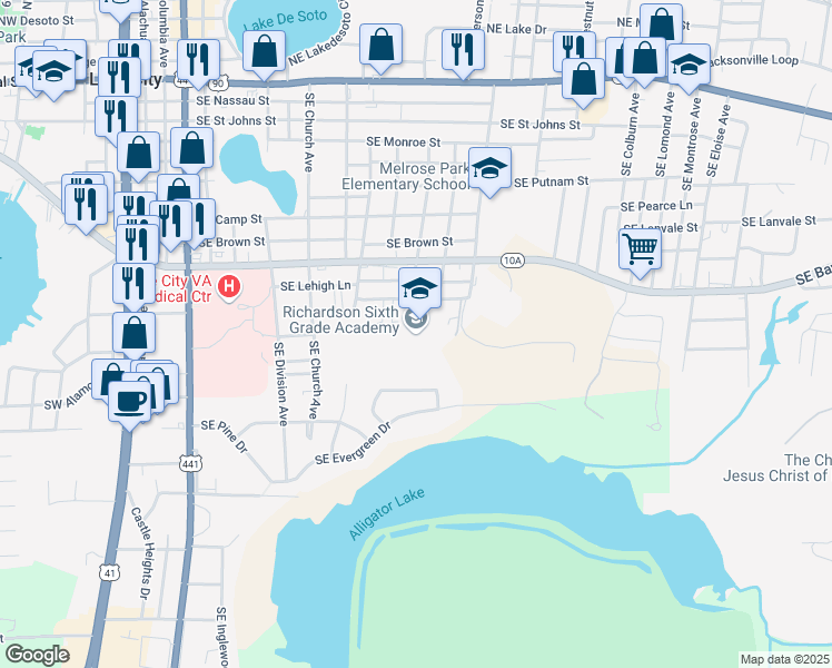 map of restaurants, bars, coffee shops, grocery stores, and more near 646 Southeast Pennsylvania Street in Lake City