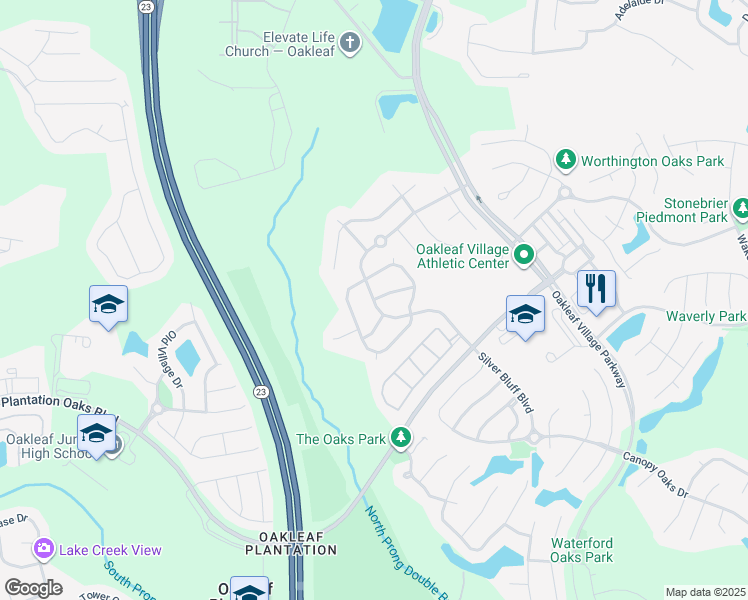 map of restaurants, bars, coffee shops, grocery stores, and more near 4071 Pebble Sand Lane in Orange Park