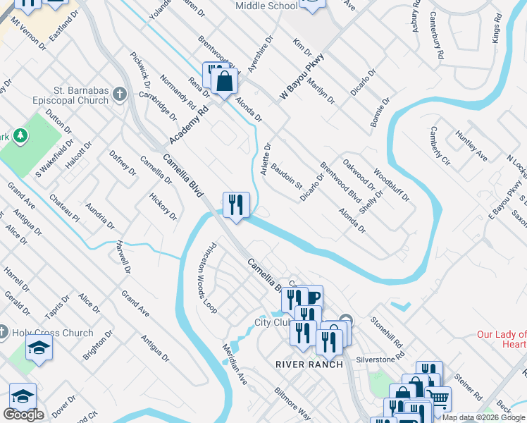 map of restaurants, bars, coffee shops, grocery stores, and more near 224 Hidden Grove Place in Lafayette