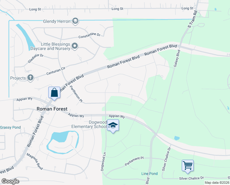 map of restaurants, bars, coffee shops, grocery stores, and more near North Colosseum Court in New Caney