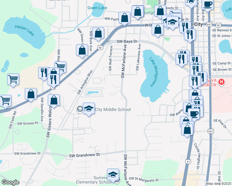 map of restaurants, bars, coffee shops, grocery stores, and more near Thornwood Circle in Lake City