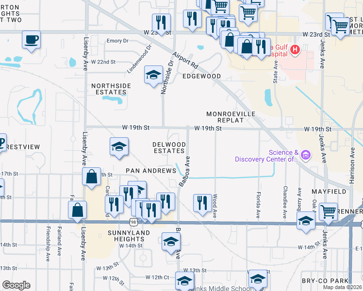 map of restaurants, bars, coffee shops, grocery stores, and more near 1025 19th Street in Panama City